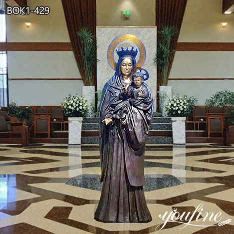 bronze mary holding baby jesus statue